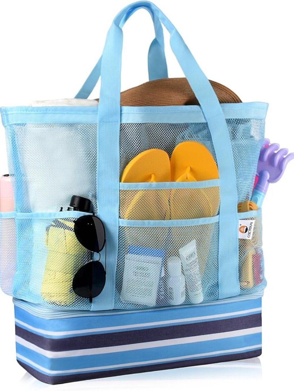 Stylish Beach Bag with Cooler, Waterproof Mesh, Detachable Zipper Pockets